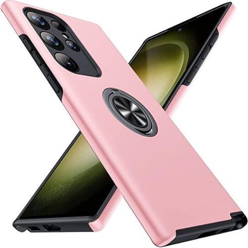 Entronix - Galaxy S23 Ultra Case - 360º Circular Ring Grip Stand - Pink-Front_Standard 