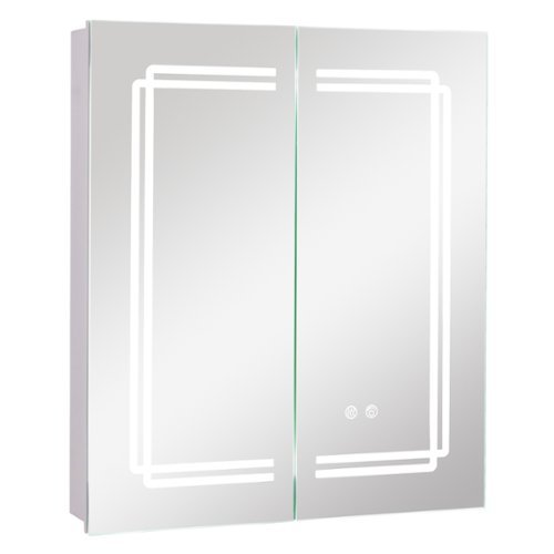 Gymax - 23.5 x 27.5 Inch Bathroom Medicine Cabinet w/ Mirror LED Lighted Mirror Cabinet - White-Front_Standard 