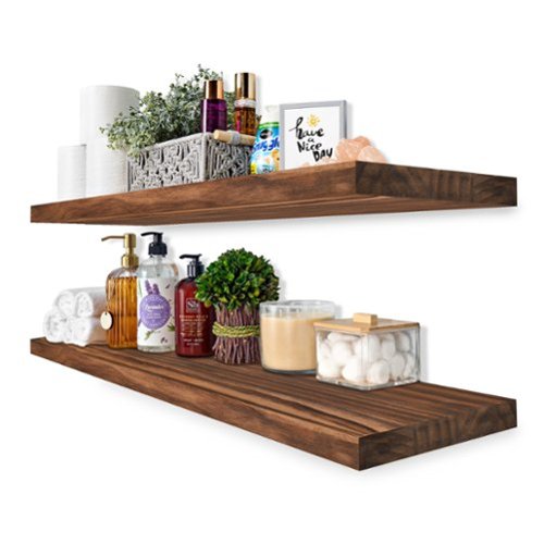 Sorbus - 2 Pack 35" Solid Wood Floating Shelves - for Bathroom Decor, Books, Bedroom & Living Room - Brown-Front_Standard 