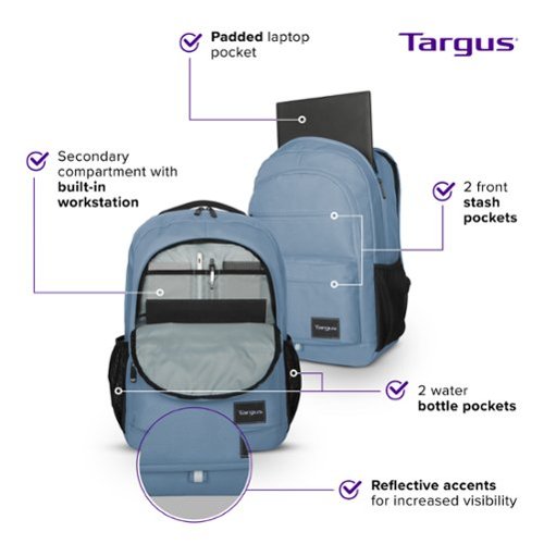 Targus Octave III Backpack for 15.6” Laptops - Blue GLOBAL SHIPPING