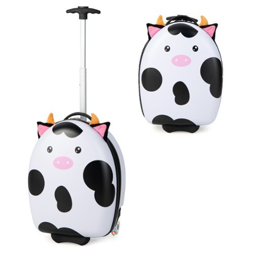 Costway Kids Rolling Luggage 16" Hard Shell Carry On Travel Suitcase with Flashing Wheels - Black/White