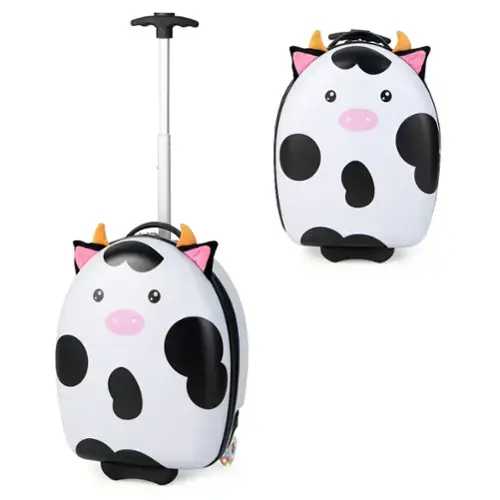 Front. Costway - Kids Rolling Luggage 16" Hard Shell Carry On Travel Suitcase with Flashing Wheels - Black/White.