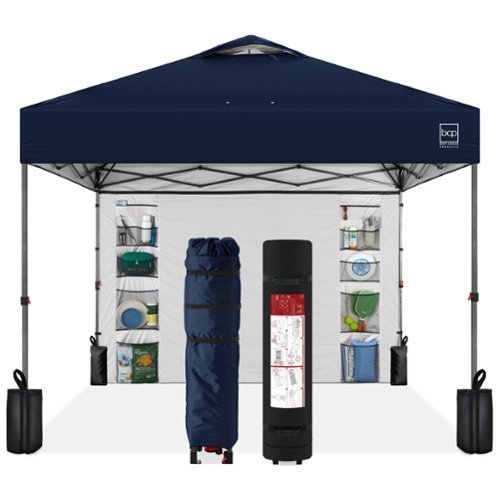 Best Choice Products - 10x10ft Easy Setup Pop Up Canopy, Portable Tent w/ Side Wall, 1-Button Push, Case - Navy Blue-Front_Standard 