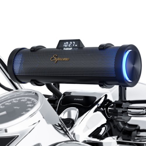 GoHawk - Bluetooth Motorcycle Speakers: 6-Speaker Waterproof Stereo System w/ Built-in Amp, Aluminum Soundbar, FM/USB Music/LED - Black-Front_Standard 