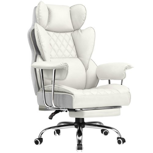 GTPlayer - 400lbs Heavy Duty Computer Chair Faux Leather Comfortable Ergonomic Gaming Chair with Soft Armrests - Warmwhite-Front_Standard 