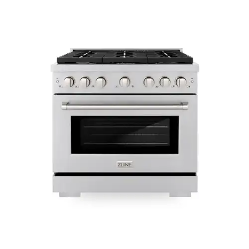 Front. ZLINE - ZLINE 36" Paramount Dual Fuel with 6 Brass Burners and Convection Oven (SDR-BR-36) - Stainless Steel.