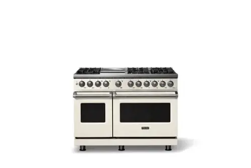 Front. Viking - 48 in. Wide 6 Burner Pro 5 Series 7.3 Cu. Ft. Freestanding Self-Clean Sealed Dual Fuel Convection Range/Griddle - Pure White.