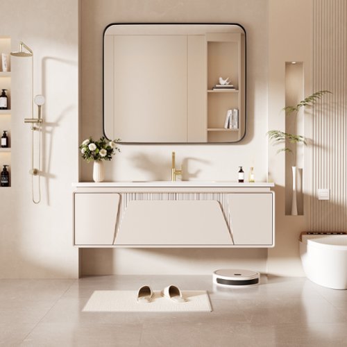 LOVMOR Tempered Glass Rounded Rectangle Framed Wall-Mounted Bathroom Vanity Mirror - 36 x 30 - Black WORLDWIDE DELIVERY