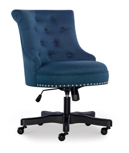 Linon Home Décor - Scotmar Plush Button-Tufted Adjustable Office Chair With Wood Base - Azure Blue-Front_Standard 