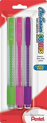 Pentel - Clic Stick Erasers, Colors, 3/Pack (ZE23BP3M) - Assorted