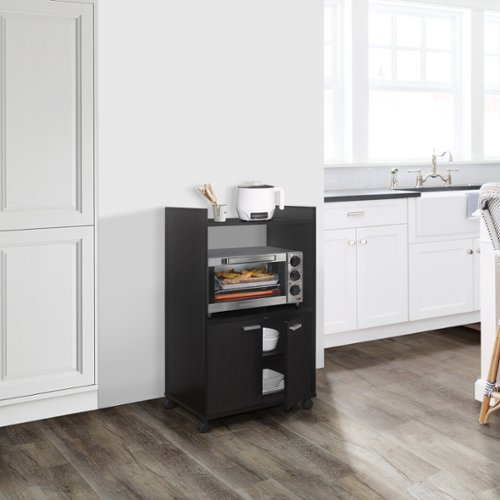 Kings Brand Furniture - Ayla 2-Door Kitchen Microwave Cart - Black-Front_Standard 