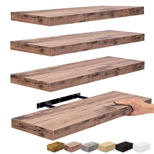 Sorbus - 24 x 9 Inch 4 Pack Wall Mounted Floating Wood Shelves - for Bedroom, Kitchen, Living Room, Bathroom - Mahogany-Front_Standard 