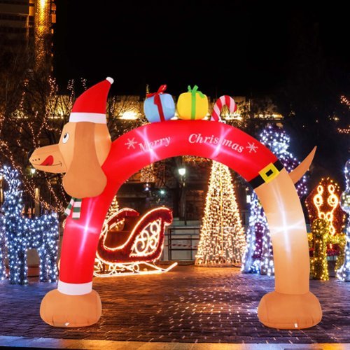 Costway 8FT Inflatable Christmas Dachshund Arch Yard Decoration with LEDs & Air Blower