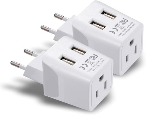 Ceptics - Europe & Egypt Travel Adapter Plug with Dual USB - White-Front_Standard 