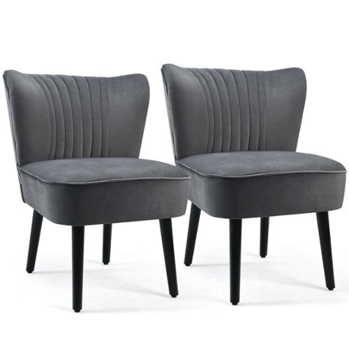 Sugift - Set of 2 Upholstered Modern Leisure Club Chairs with Solid Wood Legs - Gray-Front_Standard 