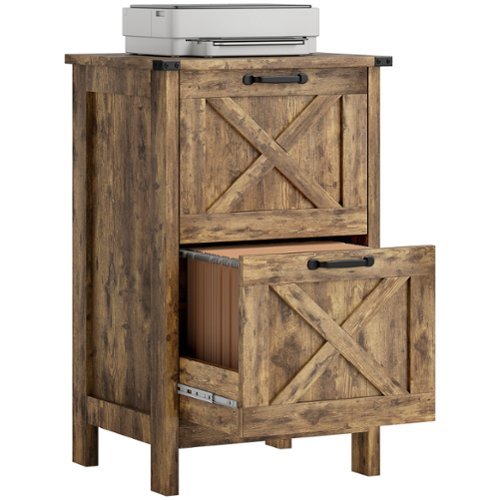 Homcom - File Cabinet with 2 Drawers, Rustic Farmhouse Office Storage Cabinet for A4, Letter Size-Front_Standard 