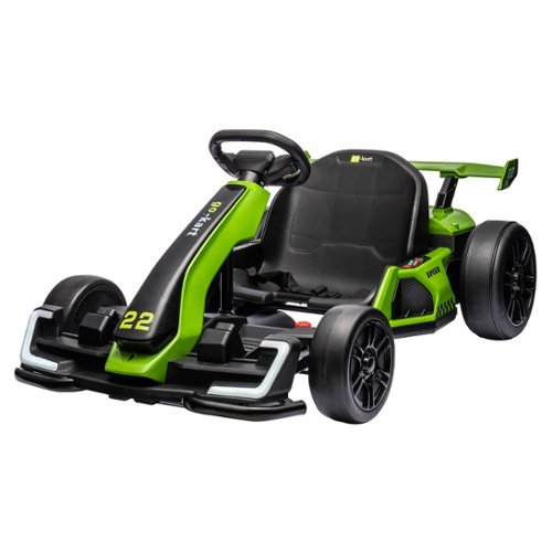 Acekool - 24V Electric Drift Go Kart for Kids 6-12, Dual Motors, Adjustable Seat, LED Lights, Music, Safety Belt - Green-Front_Standard 