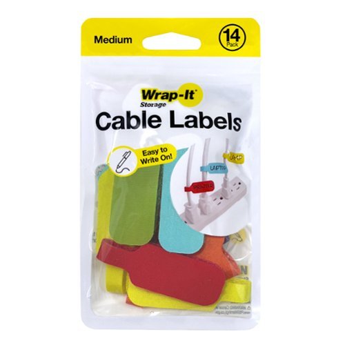 Wrap-It Storage - Cable Labels - Medium (14-Pack) Multi-Color - Hook and Loop Write On Labels - Assorted Colors