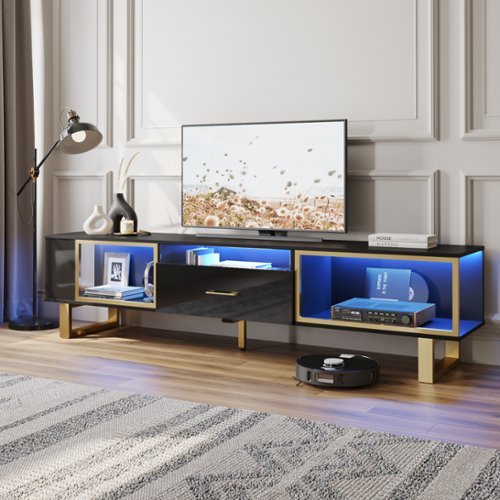 Bestier - LED Gaming TV Stand for TVs up to 80 Inch,Entertainment Center with Drawer & Storage for Living Room - Black Glossy-Front_Standard 
