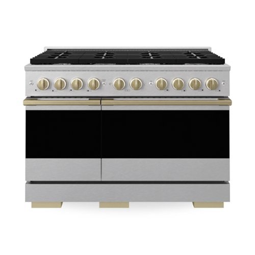 ZLINE - Autograph 48 in. 6.7 cu. ft. Marino Dual Fuel Freestanding Range with 8 Gas Burners in Satin Steel with Bronze Accents - Satin Stainless Steel