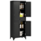 Homcom - 67" Tall Freestanding Kitchen Pantry Cabinet, 4-Door Storage Cabinet with Drawer and Adjustable Shelves for Dining Room - Black-Front_Standard