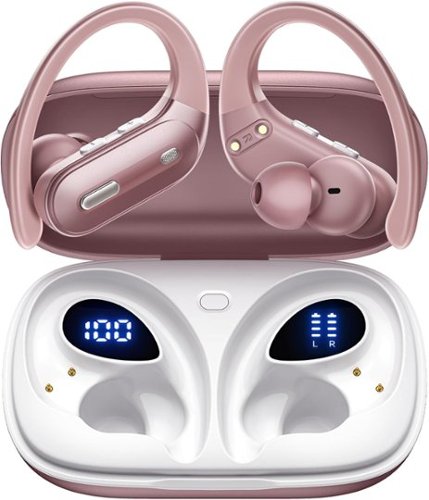 VEAT00L - OFNEX X19 Wireless Earbuds Bluetooth 5.3 Headphones 90 Hrs Playtime Ear buds with Wireless Charging Case Power Display - Pink-Front_Standard 