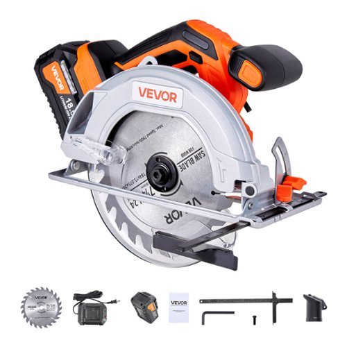 VEVOR - Cordless Circular Saw, 7-1/4 inch Blade, 5000 RPM Speed, 0-45 Degree Bevel Capability, Brushless Motor, LED Light - Orange-Front_Standard 