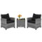 Costway - 3 PCS Patio Rattan Furniture Bistro Set Cushioned Sofas Side Table Armrest - Black-Front_Standard