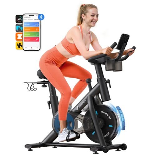 MERACH - S26 Exercise Bike Quiet Magnetic Home Stationary Bike with Free App, 300lbs Weight Capacity, Dumbbell Rack - Black-Front_Standard 