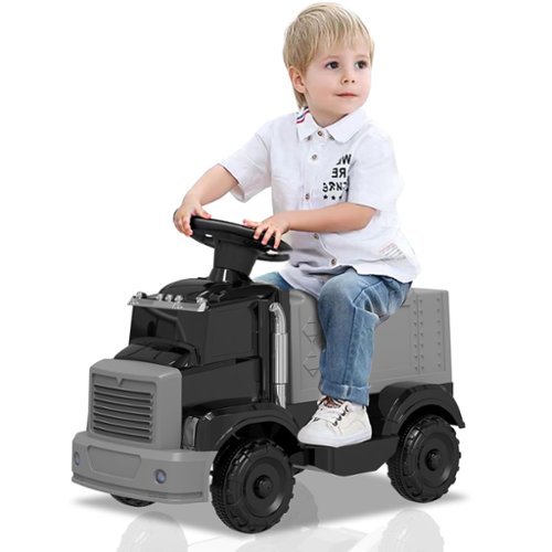 U-HOMY - 12V Kids Ride-On Fire Truck with Music, Lights & Dual Motors, Realistic Electric Fire Engine Toy Car - Black-Front_Standard 