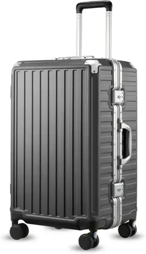 Front. LUGGEX - LUGGEX 24 Inch Aluminum Frame Zipperless Polycarbonate Spinner Hard Shell Suitcase - ZX-Core - Black.