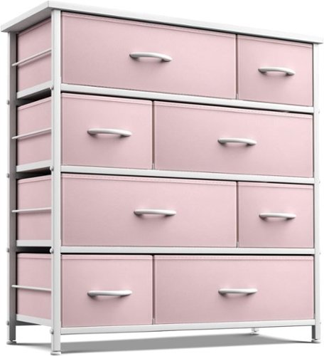 Sorbus - Dresser with 8 Drawers - Storage Chest Organizer with Steel Frame, Wood Top, Handles, Fabric Bins - Pink-Front_Standard 