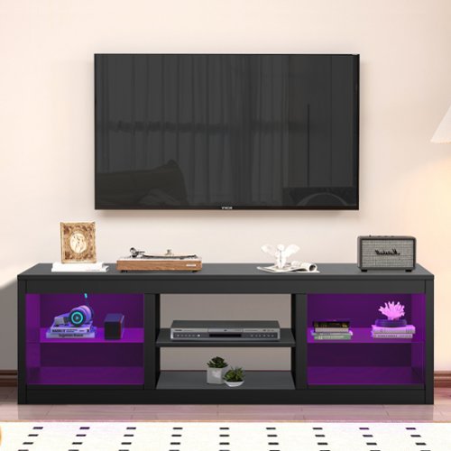 Ihomeadore - 66" TV Stand with Open Storage Shelves Media Console for TVs up to 55" - Black-Front_Standard 