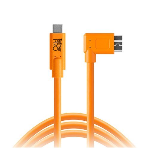 Tether - Tools TetherPro USB-C to 3.0 Micro-B Right Angle, 15' (4.6m), High-Visibility - Orange-Front_Standard 