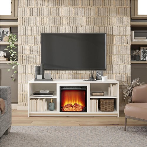 Chateau Abodes - 60" Modern Fireplace TV Stand with 18" Electric Fireplace for TVs up to 65" - White-Front_Standard 