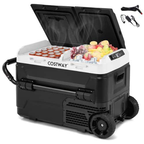 Costway - Dual Zone 12V Car Refrigerator 42QT Portable Compressor Fridge Freezer (-4℉~68℉) for RVs - Black