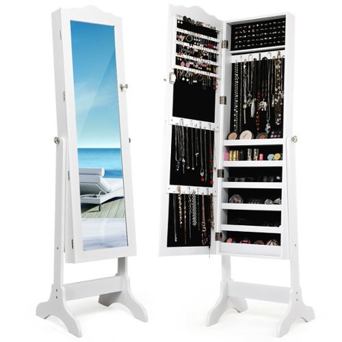 Costway Mirrored Jewelry Cabinet Organizer Storage Box - White