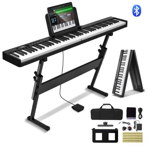 VEVOR - 88 Key Folding Keyboard Piano, Bluetooth & MIDI, Portable Electronic Digital Foldable Piano - Black-Front_Standard 