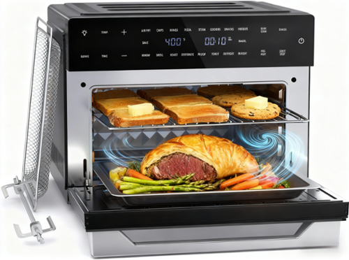 Beelicious - 32 QT Large Air Fryer Oven, Rotisserie, Dehydrator, 19-in-1 Countertop Oven Combo, 6 Accessories - Black-Front_Standard 