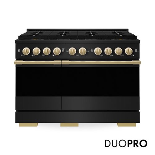 ZLINE - Autograph 48 in. 6.7 cu. ft. Marino Freestanding Black Stainless Dual Fuel Range w/ 8 DuoPro Burners & Gold Accents - Black Stainless Steel