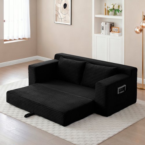 Meqiodas - 2 in 1 Convertible Folding Couch Bed, Cloud Loveseat Sofa, Corduroy Floor Lounge Sofa for Bedroom Living Room - Black-Front_Standard 