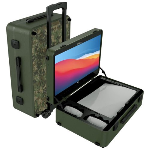 POGA - LUX PlayStation 5 Premium Portable Console Travel Case w/ Trolley and 24" AOC Gaming Monitor - Camouflage-Front_Standard 