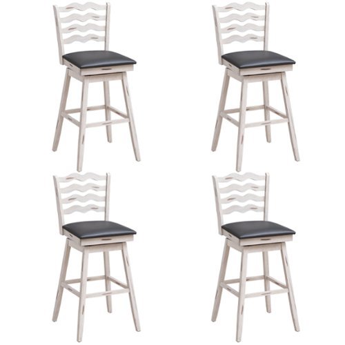 Costway Set of 4 Swivel Bar Stools Bar Height Upholstered  Faux Leather Dining Chairs - Antique White + Grey