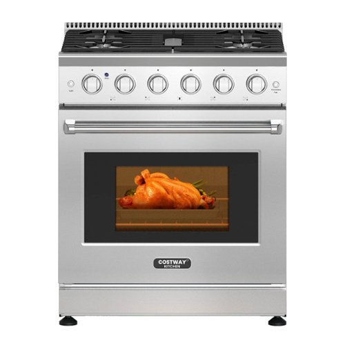 Costway - 30" Natural Gas Range 120V with 5 Burners Cooktop & 4.55 Cu.Ft. Convection Oven - Sliver,Black-Front_Standard 