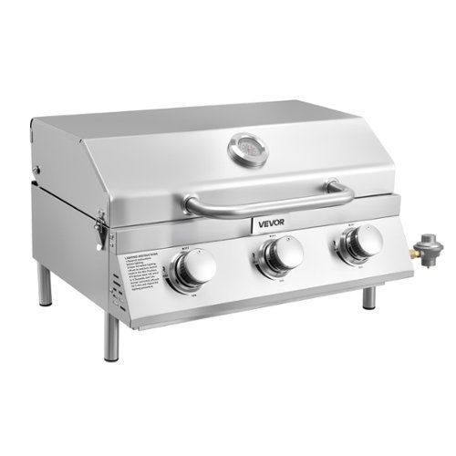 VEVOR - Tabletop Gas Grill, 3-Burner Stainless Steel Portable Propane Grill, with Built-in Thermometer, Travel Locks - Silver-Front_Standard 