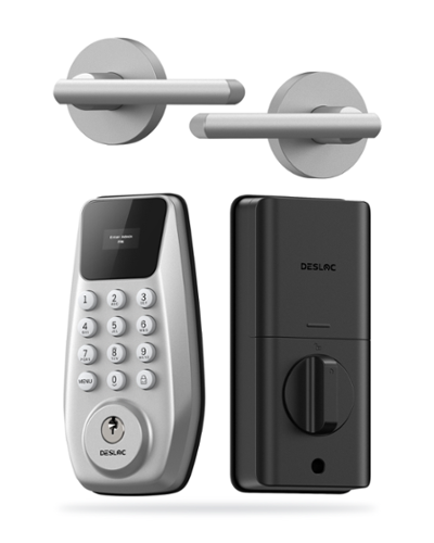 DESLOC - C100 Smart Door Lock with Visible Display, Smart Keypad Deadbolt with Lever for Front Door - Silver-Front_Standard 