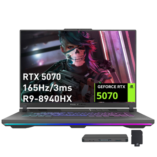 ASUS - ROG Strix G16 16" Gaming Laptop,GeForce RTX 5070,Ryzen 9 8940HX,16GB DDR5,1TB SSD+288GB Dock Set,Win 11 - Gray-Front_Standard 