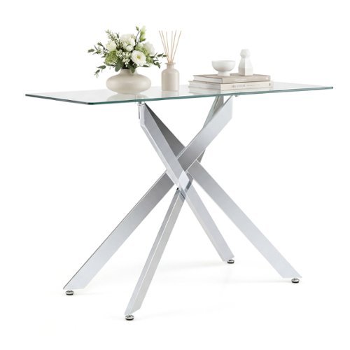 Gymax - Glass Console Table w/Clear Tempered Glass Top & Heavy Duty Metal Tubular Legs - Silver-Front_Standard 