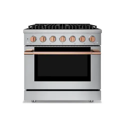 Front. Hauslane - HausPro 36 in. 6 Burners Gas Range in Rose Gold with 20,000 BTU and Convection Oven with 5 Rack Positions - Rose Gold.