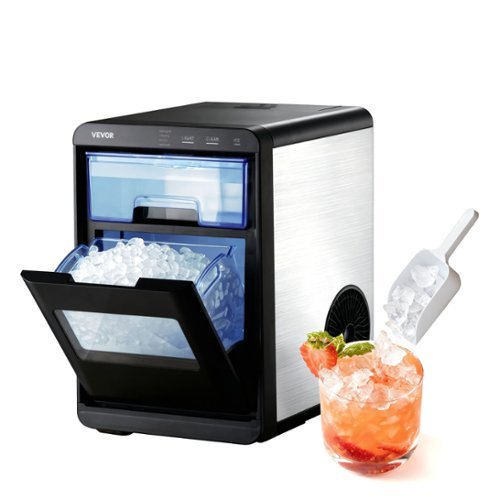 VEVOR - Countertop Ice Maker, 44 lbs per Day, Self-Cleaning Portable Machine with Scoop, Drawer-Style Ice Access - Silver-Front_Standard 